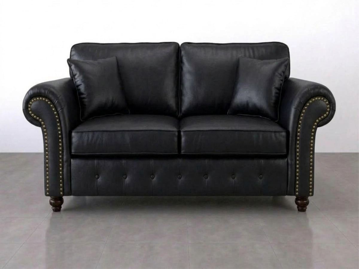 Black leather Oakland 2-seater sofa by Gamzo Outlet, showcasing a full back design with plush cushions and modern style.