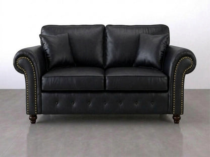 Black leather Oakland 2-seater sofa by Gamzo Outlet, showcasing a full back design with plush cushions and modern style.