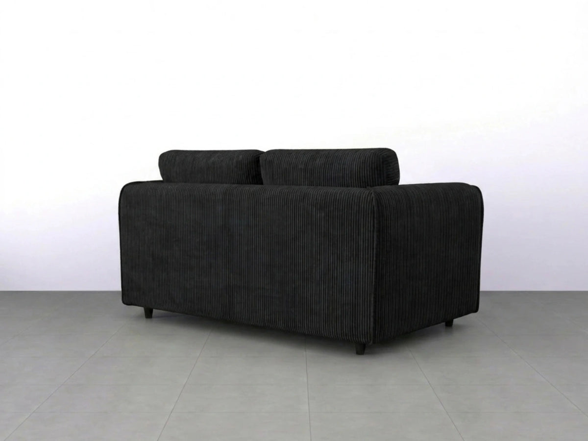 Black Gamzo Outlet Jumbo Cord 2 Seater Sofa with full back and plush cushions, perfect for modern living rooms.