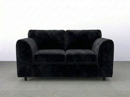 Black plush velvet 2-seater sofa with full back from Gamzo Outlet, showcasing soft fabric and modern design.