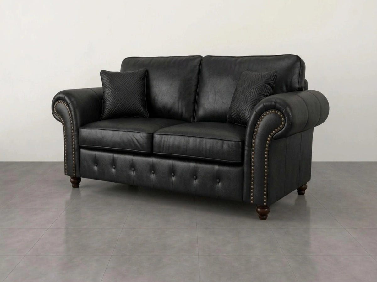 Black leather Oakland 2-seater sofa by Gamzo Outlet, featuring a full back design and modern style for living room comfort.