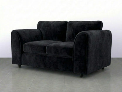 Black plush velvet fabric 2-seater sofa with full back from Gamzo Outlet, showcasing soft, luxurious upholstery and modern design.