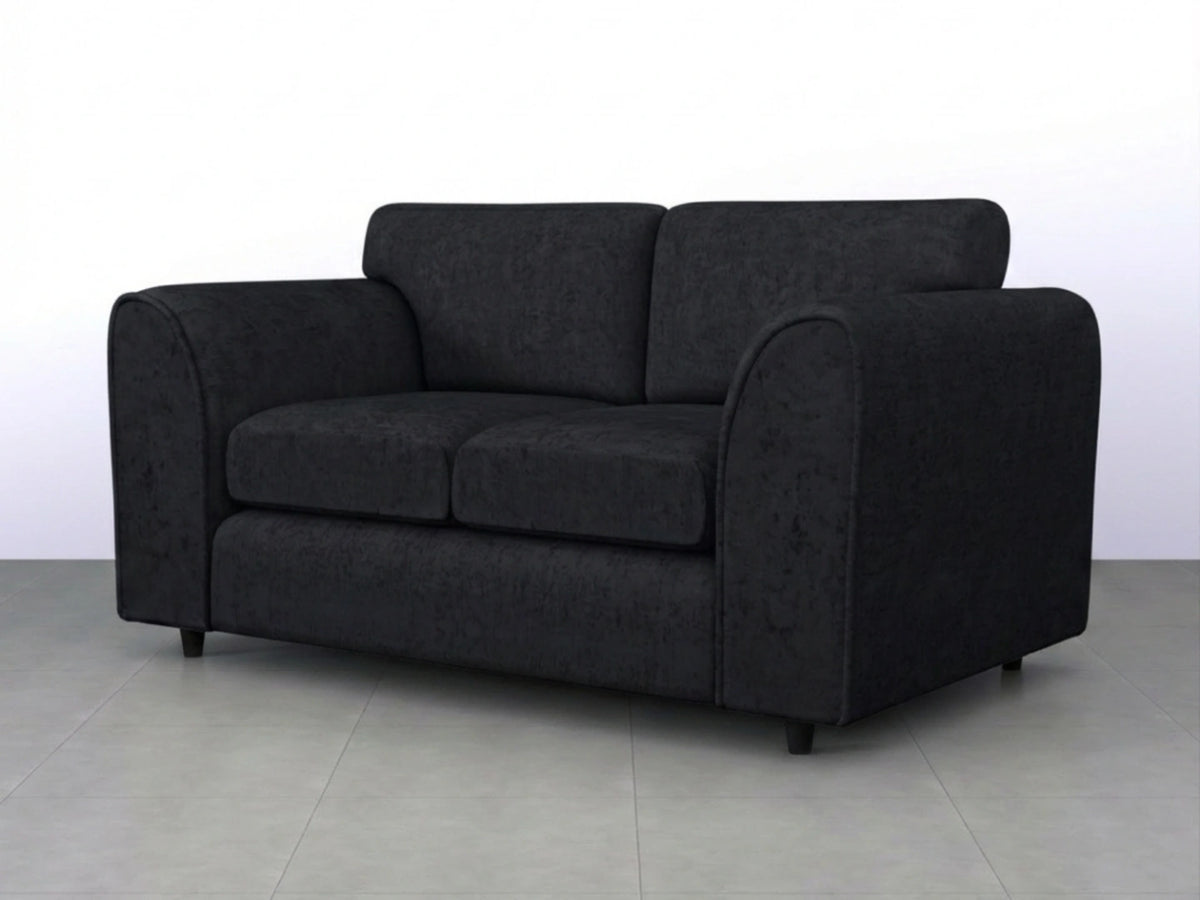 Black Gamzo Outlet Alaska Fabric Full Back 2-seater sofa set showing the comfortable backrest and plush seating.