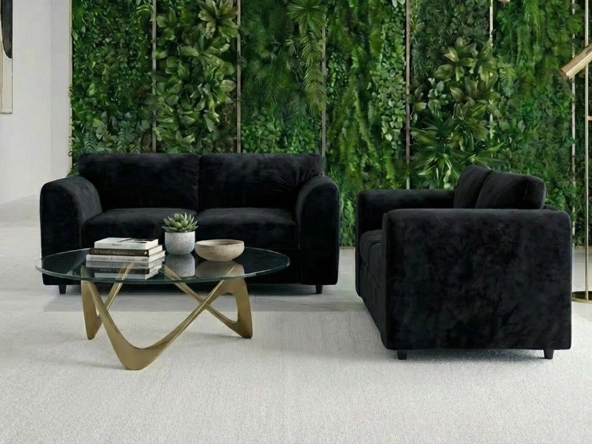Plush Velvet Fabric Full Back Sofa Set