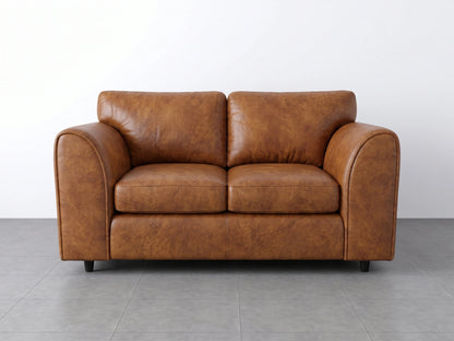 Gamzo Outlet Dillon full back leather sofa set, 2-seater brown leather sofa with plush cushions and wooden legs.