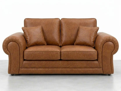Brown leather 2-seater sofa from Gamzo Outlet's Wilcot full back leather sofa set, showcasing plush cushions and elegant design.