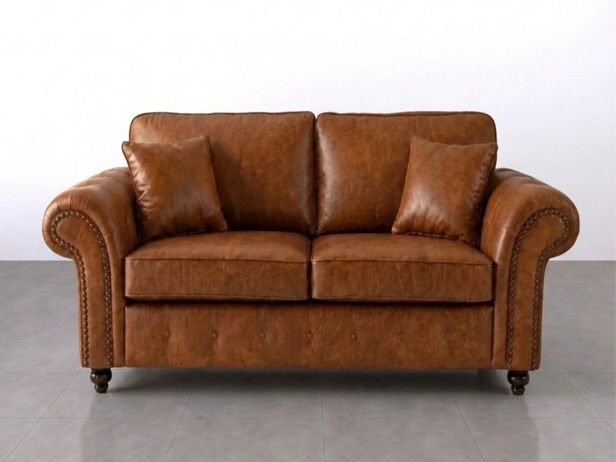 Brown leather Oakland full back 2-seater sofa by Gamzo Outlet, showing plush cushioning and stylish design.
