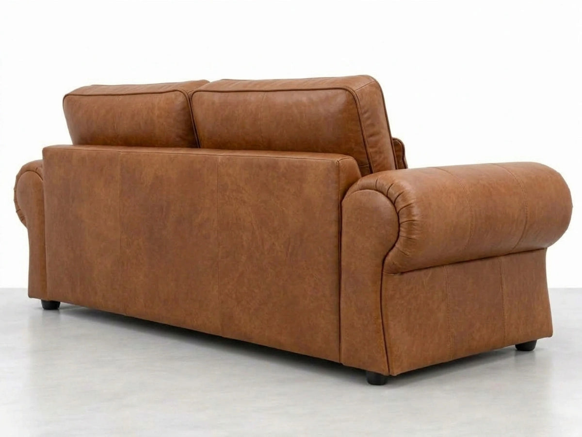 Brown leather 2-seater sofa from Gamzo Outlet's Wilcot Full Back Leather Sofa Set, showcasing plush cushions and sleek design.