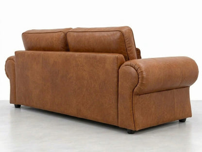 Brown leather 2-seater sofa from Gamzo Outlet's Wilcot Full Back Leather Sofa Set, showcasing plush cushions and sleek design.