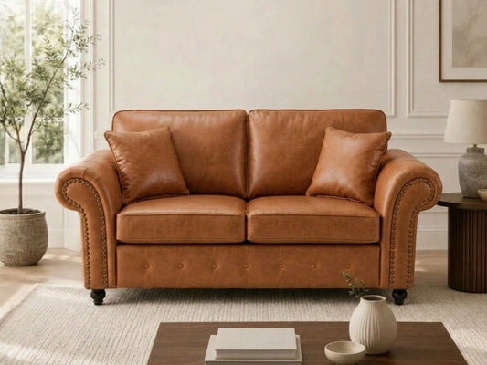Brown leather Oakland full back 2-seater sofa by Gamzo Outlet, showcasing a comfortable and stylish living room furniture piece.