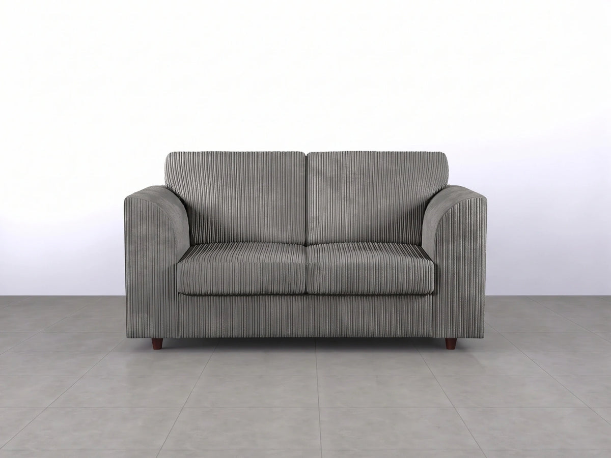Charcoal grey Gamzo Outlet 2 seater sofa with full back and plush cushions, ideal for modern living rooms.