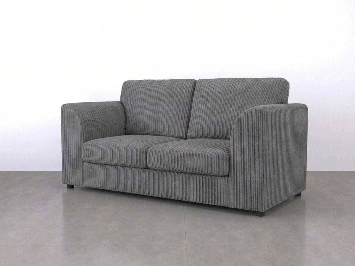 Charcoal grey Gamzo Outlet 2-seater sofa with full back and plush cushions, ideal for modern living rooms.