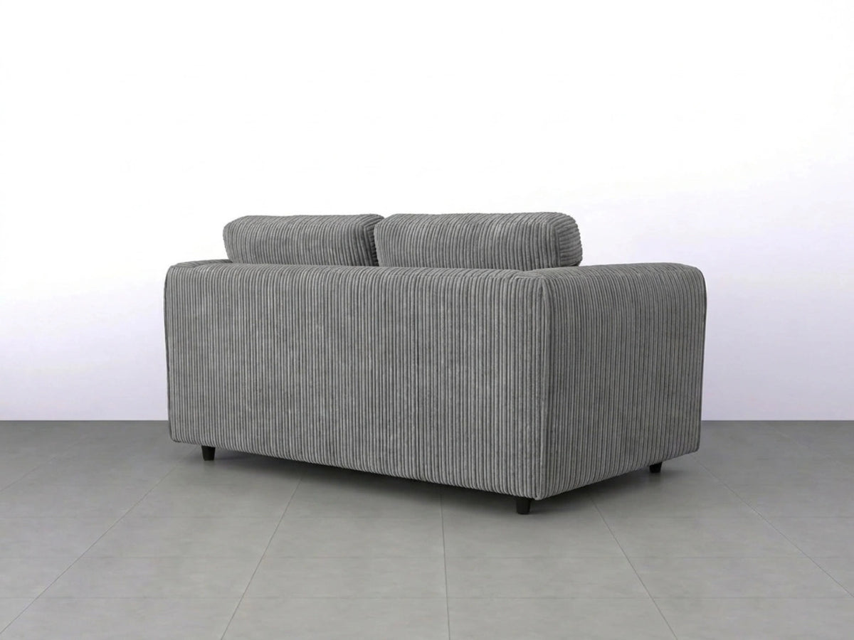 Charcoal grey Gamzo Outlet 2-seater sofa with full back and plush cushions, ideal for modern living rooms.