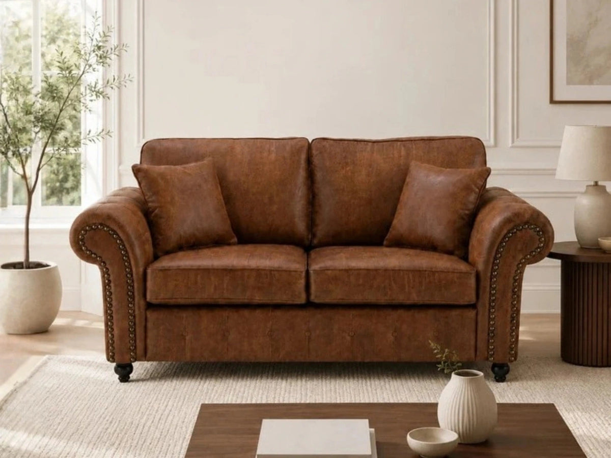 Gamzo Outlet Oakland full back 2-seater leather sofa in rich chocolate brown, showcasing soft leather upholstery and comfortable seating.