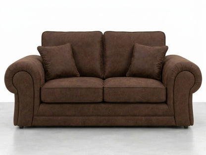 Chocolate brown leather 2-seater sofa from the Wilcot full back leather sofa set by Gamzo Outlet, showing plush cushions and armrests.
