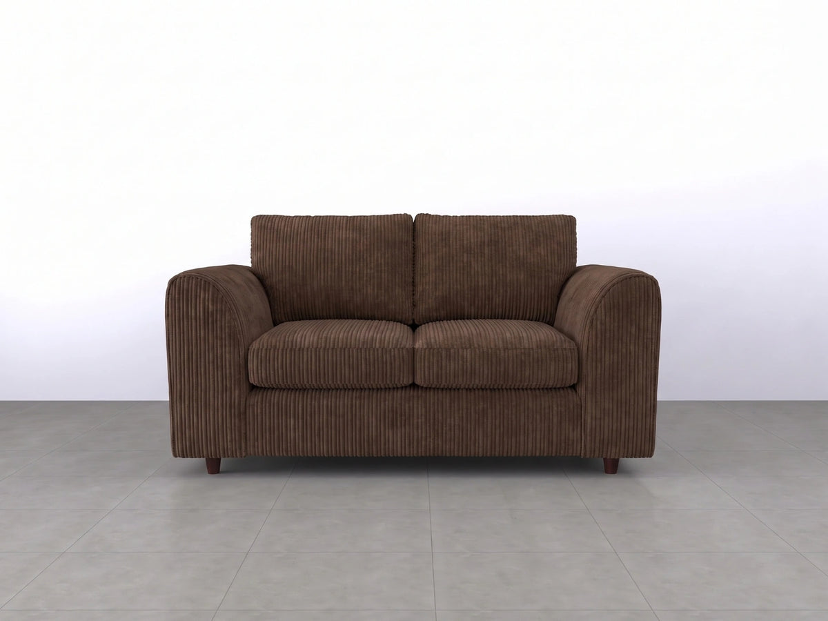 Chocolate brown Gamzo Outlet 2-seater sofa with full back and jumbo cord fabric, modern and comfortable living room furniture