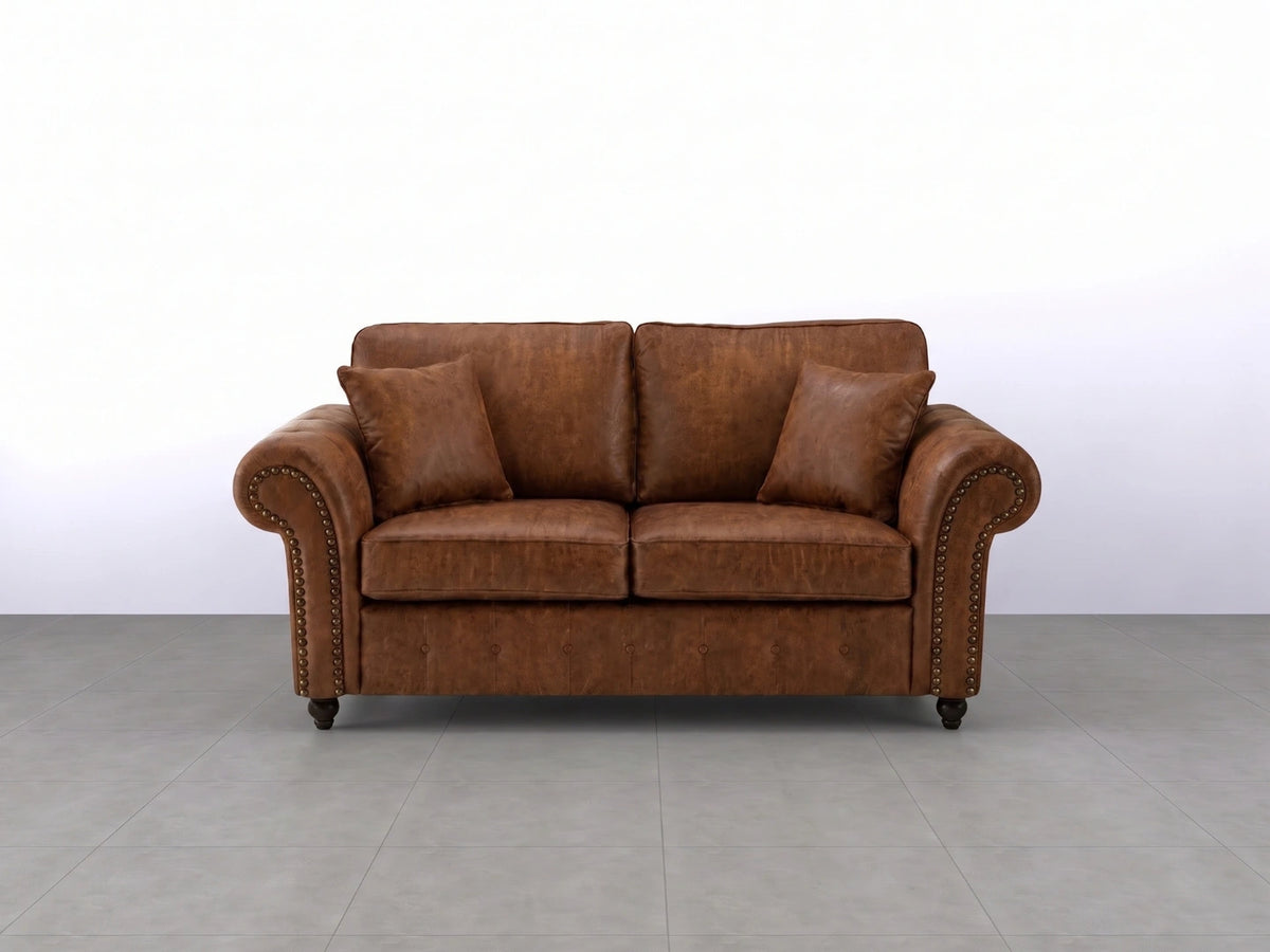 Chocolate brown leather Oakland 2-seater sofa by Gamzo Outlet with full back and plush cushions.