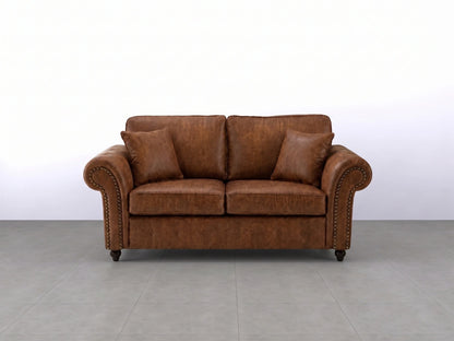 Chocolate brown leather Oakland 2-seater sofa by Gamzo Outlet with full back and plush cushions.