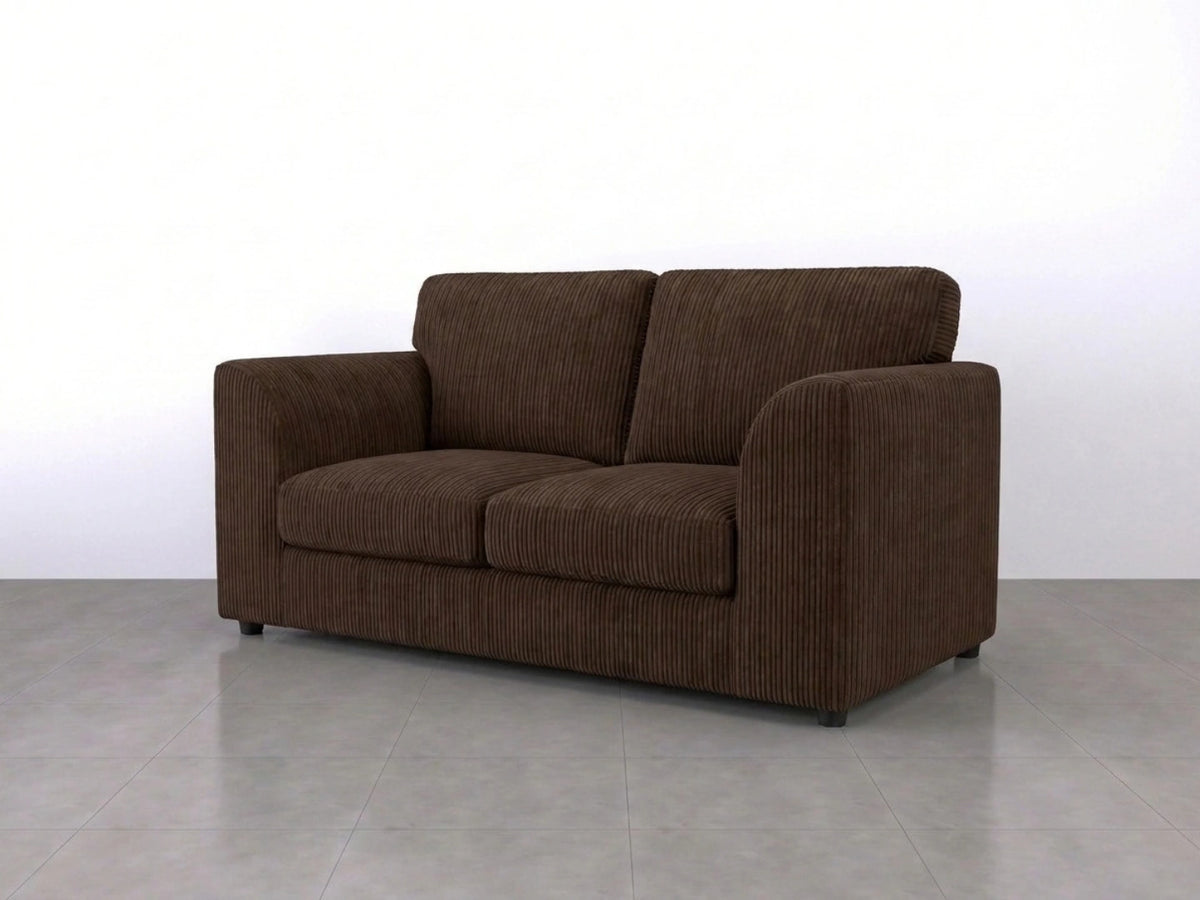 Chocolate brown Gamzo Outlet 2-seater sofa with full back and plush cushions, perfect for modern living rooms.