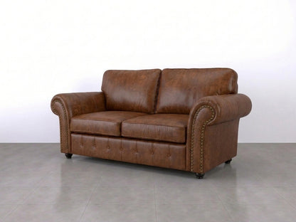 Chocolate brown leather sofa with full back and two seats by Gamzo Outlet, showcasing plush cushions and sleek design.