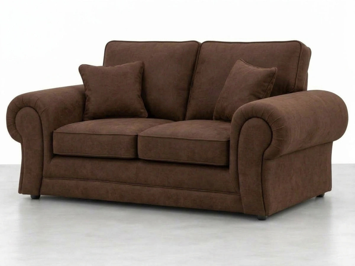Chocolate brown leather 2-seater sofa from Gamzo Outlet's Wilcot full back leather sofa set, showing plush cushioning and sleek design.