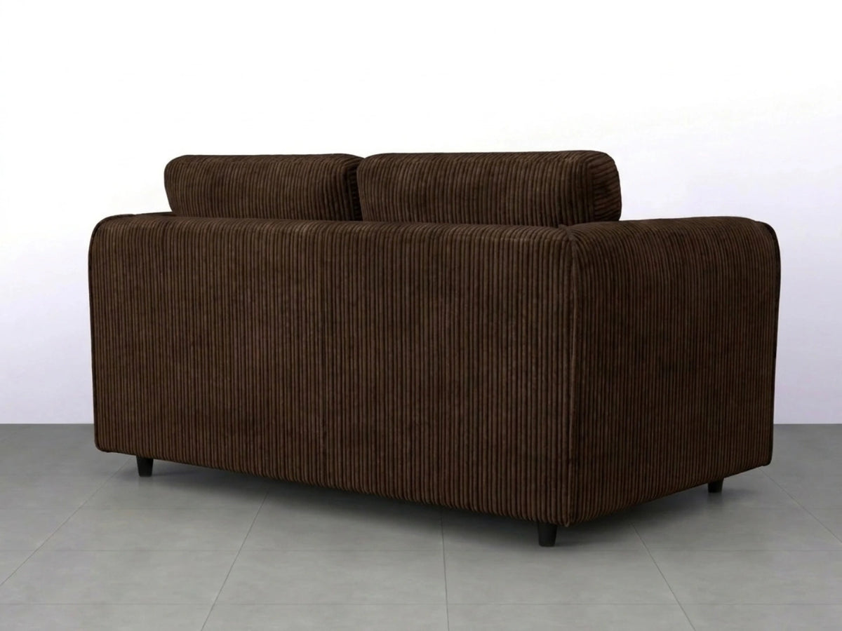 Chocolate brown Gamzo Outlet 2-seater sofa with a full back design, featuring plush jumbo cord upholstery for comfort.