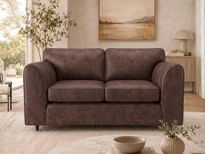 Chocolate brown Dillon leather sofa set with a two-seater design, featuring a full back and plush cushioning by Gamzo Outlet.