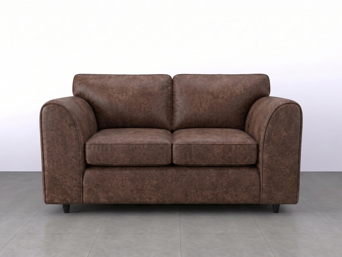 Chocolate brown Dillon full back leather sofa set with two seats, featuring plush cushions and sleek design from Gamzo Outlet.