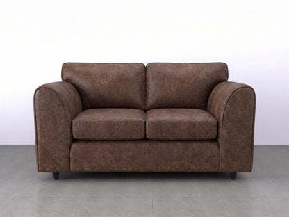 Chocolate brown Dillon full back leather sofa set with two seats, featuring plush cushions and sleek design from Gamzo Outlet.