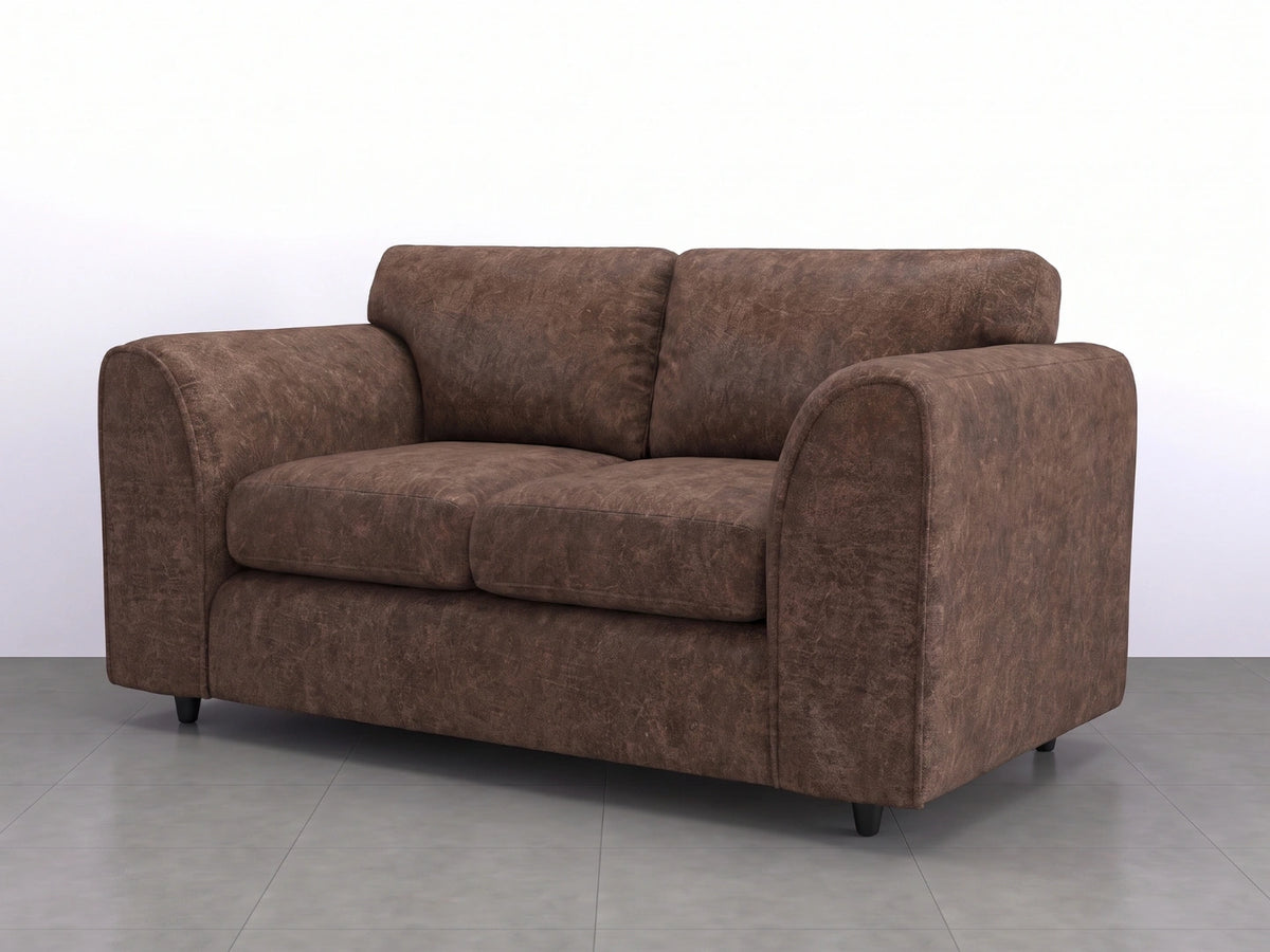 Chocolate brown Dillon full back leather sofa set 2-seater from Gamzo Outlet, showcasing plush cushions and sleek armrests.