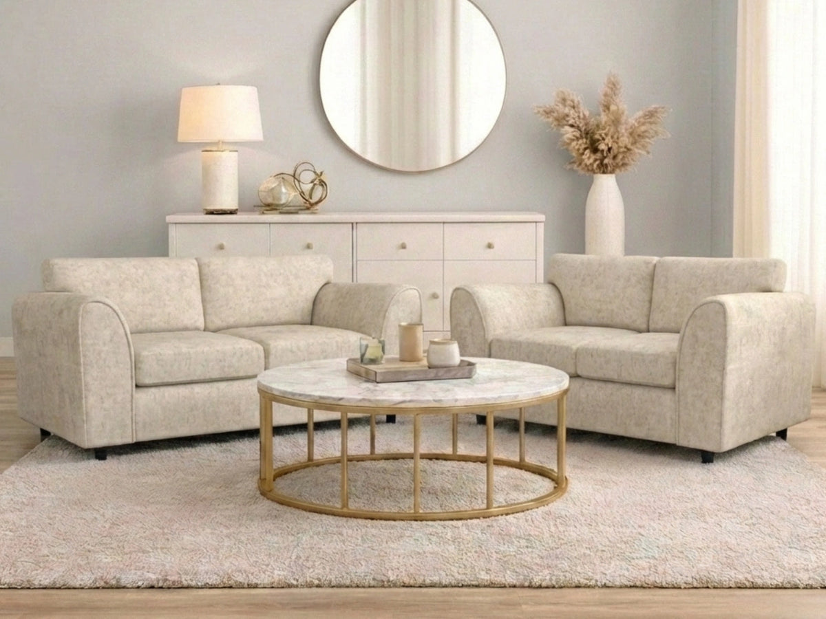 Cream fabric 2-seater sofa from Gamzo Outlet's Alaska Full Back Sofa Set, showing plush cushions and modern design.