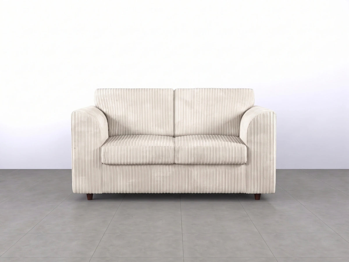 Cream Gamzo Outlet 2-seater sofa with full back and jumbo cord upholstery, showcasing plush seating and supportive design.