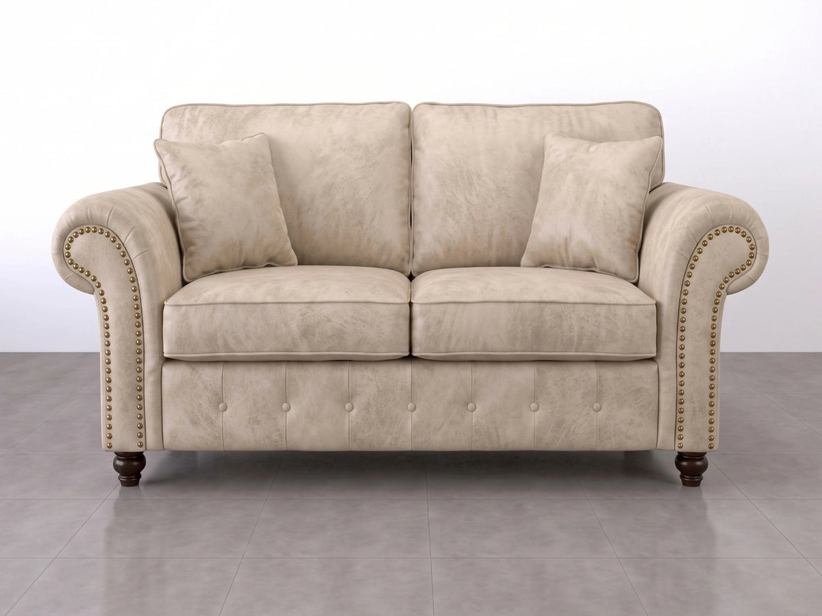 Cream leather Oakland full back 2-seater sofa by Gamzo Outlet, showcasing plush cushioning and sleek design.