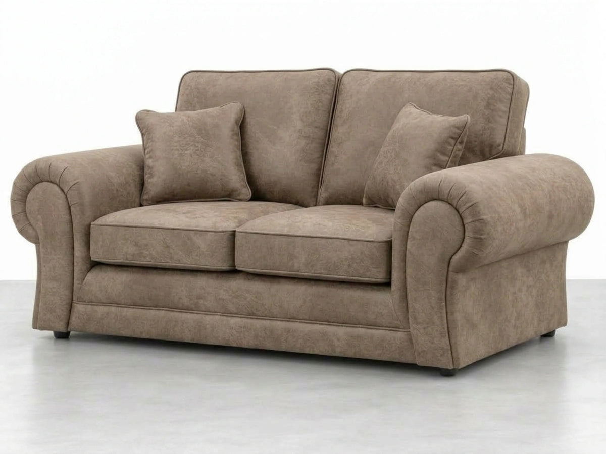 Cream Gamzo Outlet Wilcot full back leather sofa set with two seats, plush cushioning, and elegant design for modern living rooms.