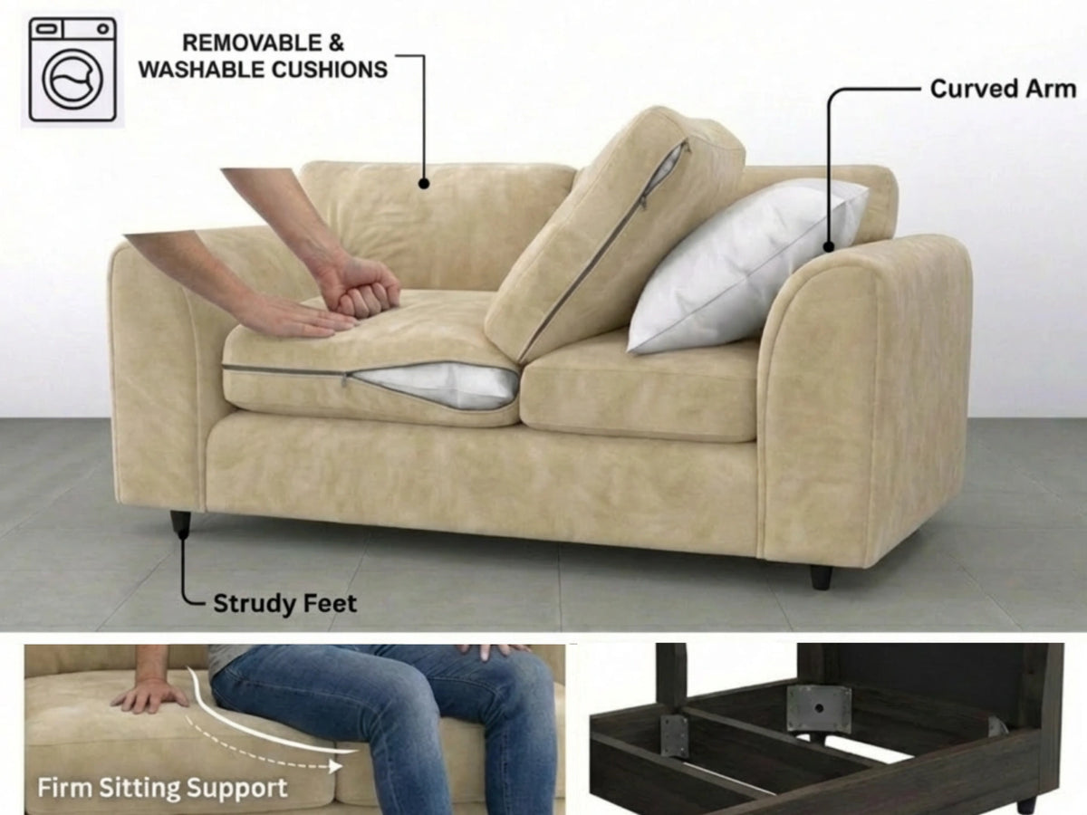 Plush Velvet Fabric Full Back Sofa Set