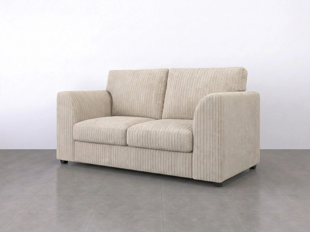 Cream Gamzo Outlet 2-seater sofa with full back and jumbo cord upholstery, designed for comfortable seating in living rooms.