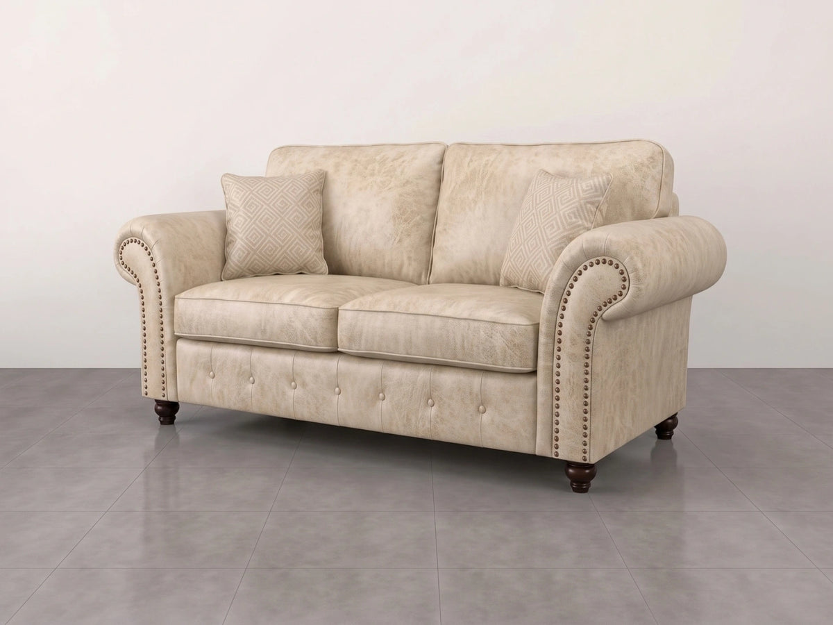 Cream leather Oakland full back 2-seater sofa by Gamzo Outlet, showing plush cushions and sleek design.