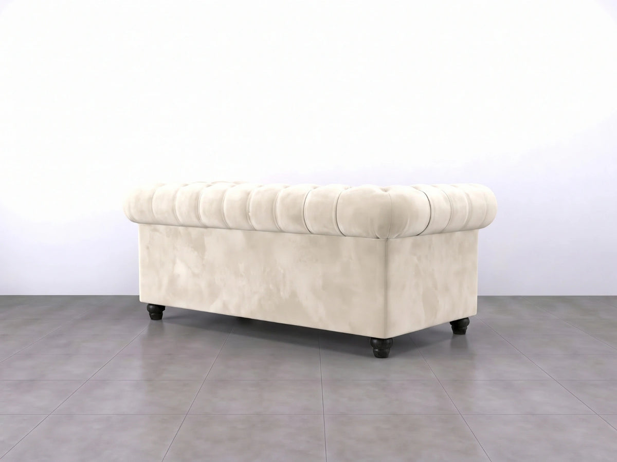 Cream plush velvet sofa set with a two-seater design, featuring elegant tufted details and a comfortable, luxurious appearance.