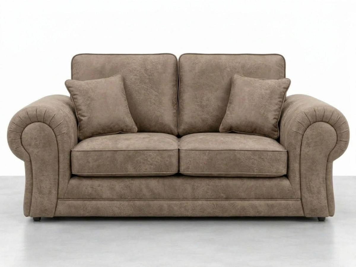 Cream leather 2-seater sofa from Gamzo Outlet's Wilcot Full Back Leather Sofa Set, showcasing plush seating and sleek design.