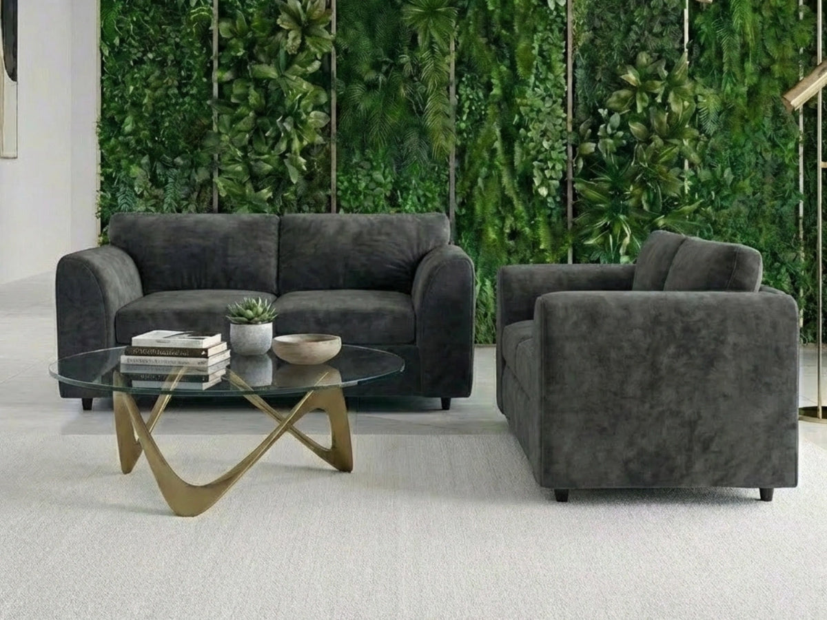 Plush Velvet Fabric Full Back Sofa Set