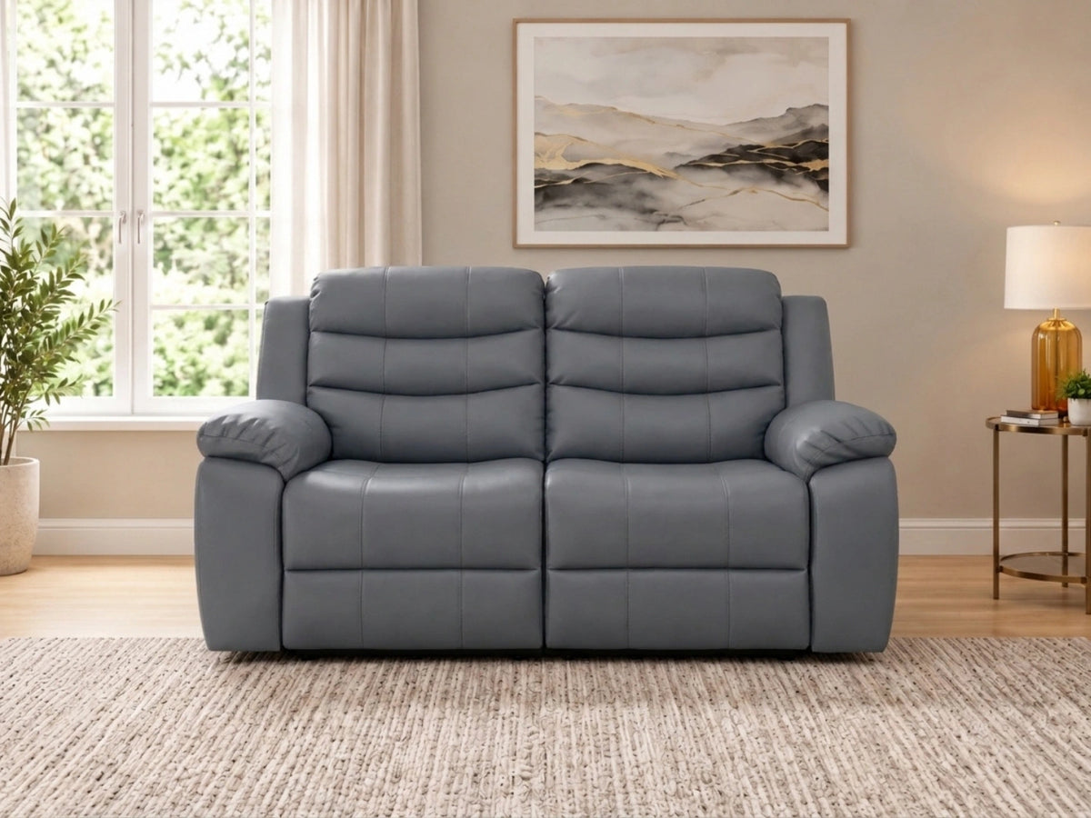 Grey Gamzo Outlet Model R 2 Seater Recliner Sofa with plush cushions and reclining feature, perfect for modern living rooms.