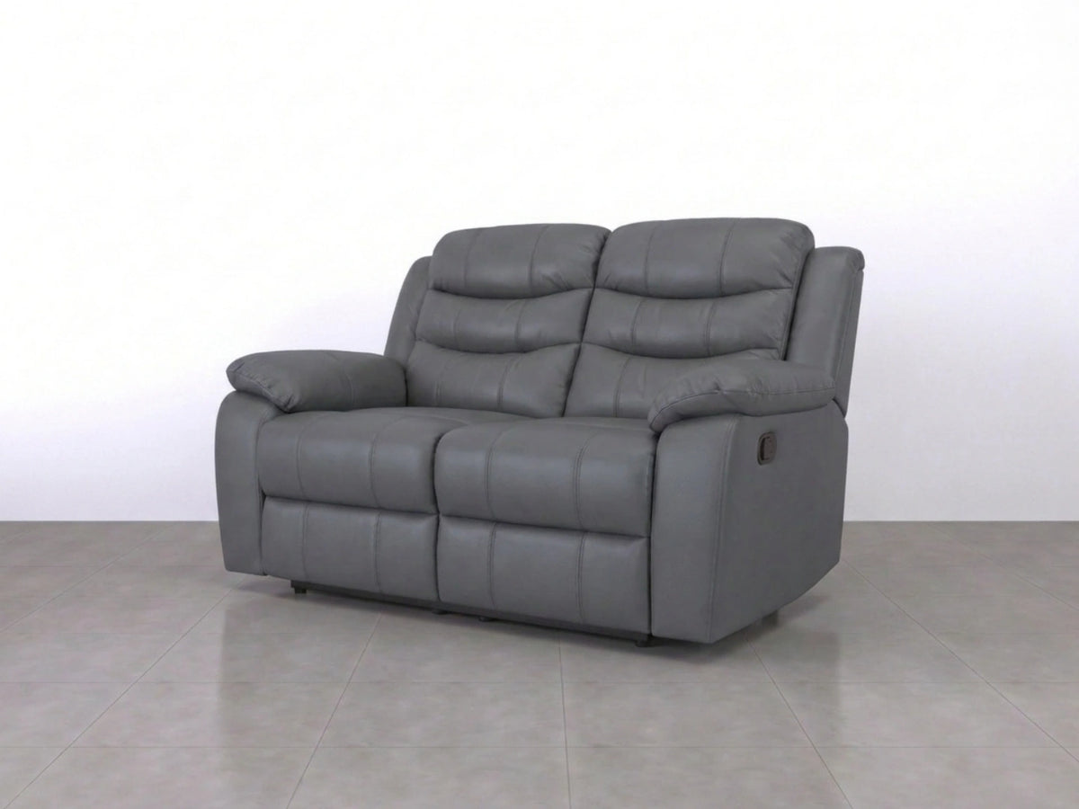Grey Model R 2 Seater Recliner Sofa by Gamzo Outlet, showcasing plush fabric and comfortable reclining seats.