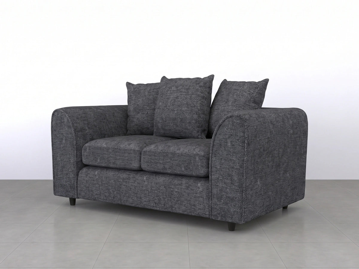 Grey 2-seater fabric scatter back sofa from Gamzo Outlet's Lisbon fabric sofa set, showing plush cushions and modern design.