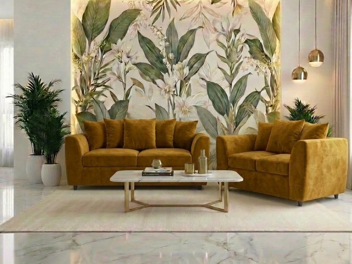 Plush Fabric Scatter Back Sofa Set