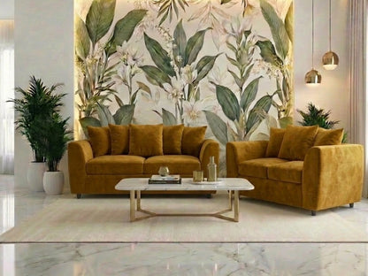 Plush Fabric Scatter Back Sofa Set