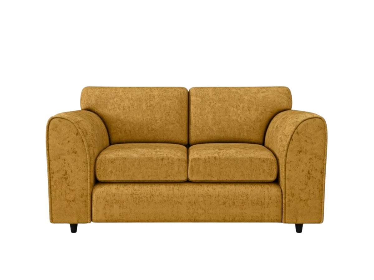 Gamzo Outlet Alaska fabric 2-seater mustard sofa with full back design, showcasing plush upholstery and modern style.