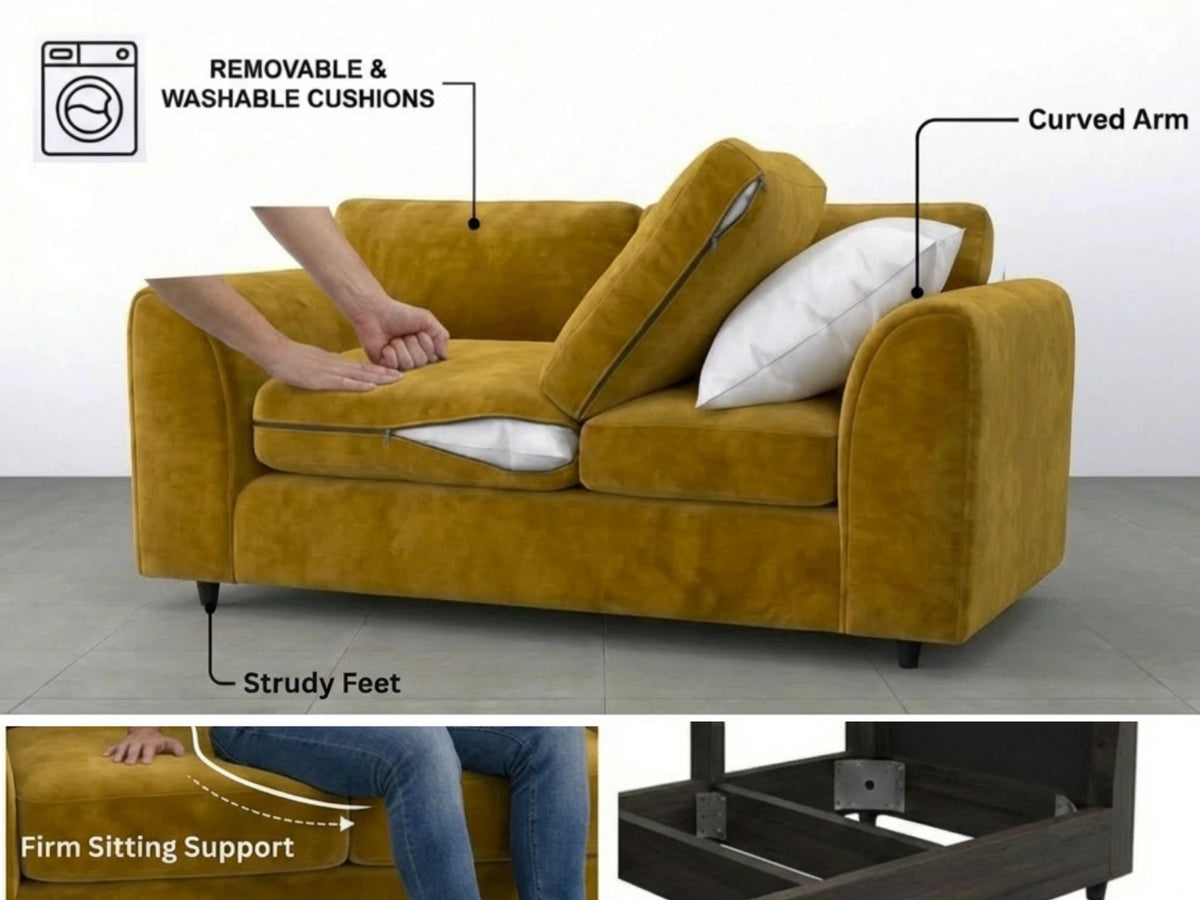 Plush Velvet Fabric Full Back Sofa Set