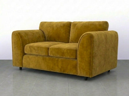 Comfortable plush velvet 2-seater sofa with full back in mustard color by Gamzo Outlet, perfect for cozy living spaces.
