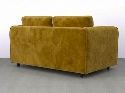 Gamzo Outlet plush velvet 2-seater sofa with full back in mustard color, featuring soft fabric and modern design.