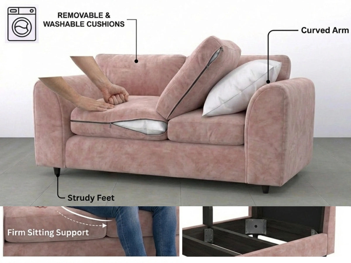 Plush Velvet Fabric Full Back Sofa Set